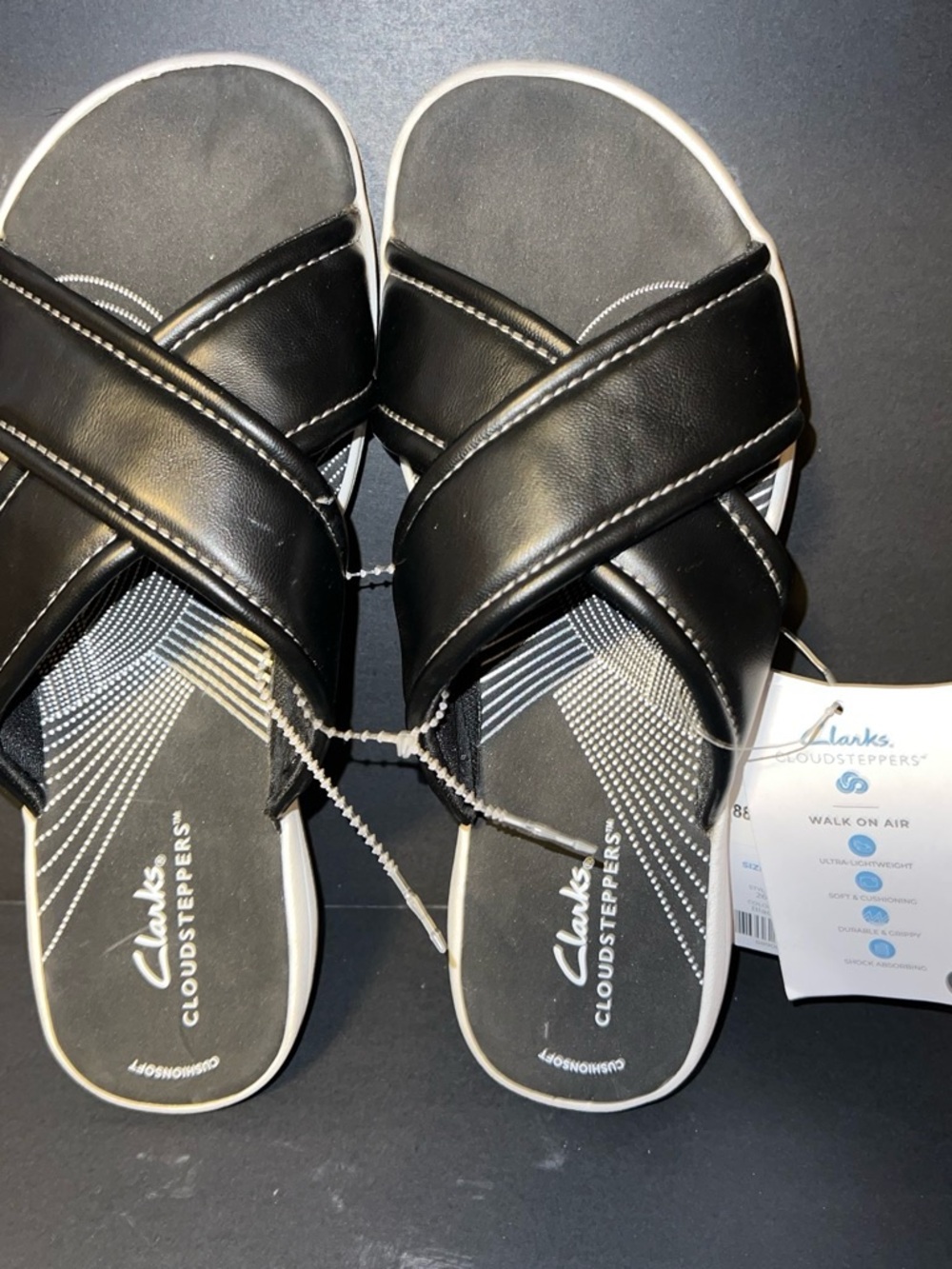 Clarks Black Cloudsteppers Crisscross Slide Sandals - Women's